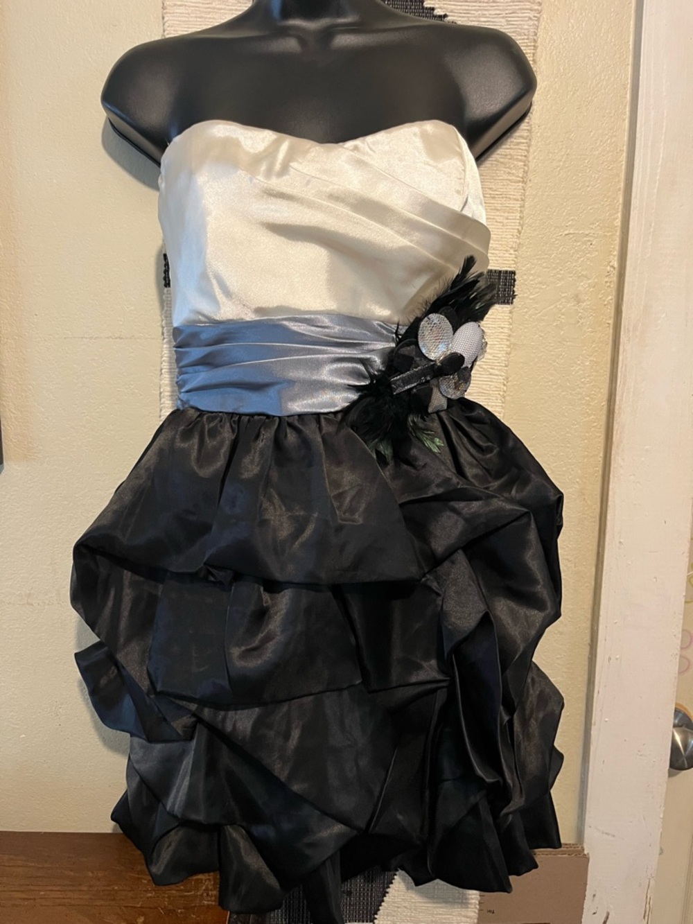 2010 Black and White Strapless Ruffled Party Dress Body Central